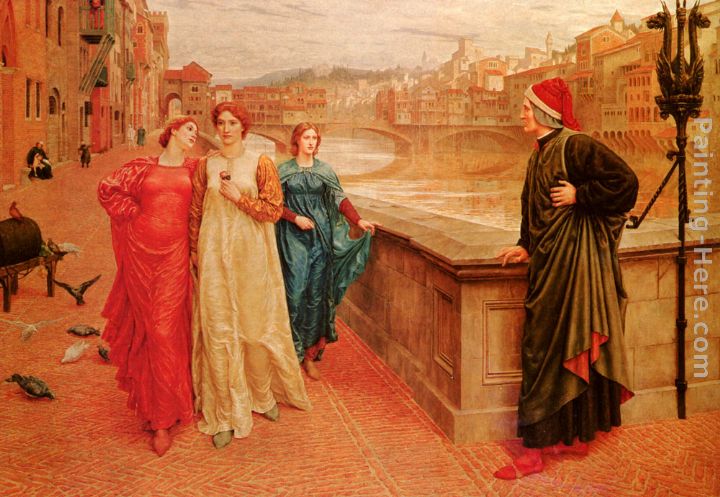 Dante and Beatrice painting - Henry Holiday Dante and Beatrice art painting